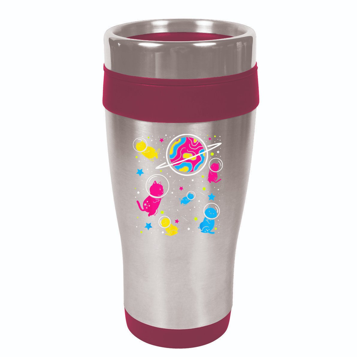 Pan Pride Cat In Space Pansexual 16oz Travel Tumbler