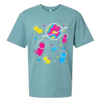 Pan Pride Cat In Space Pansexual Sueded Cloud Jersey T-Shirt
