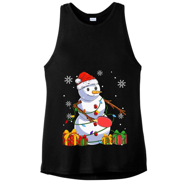 Ping Pong Christmas Snowman Wearing Santa Hat Pajamas Ladies PosiCharge Tri-Blend Wicking Tank