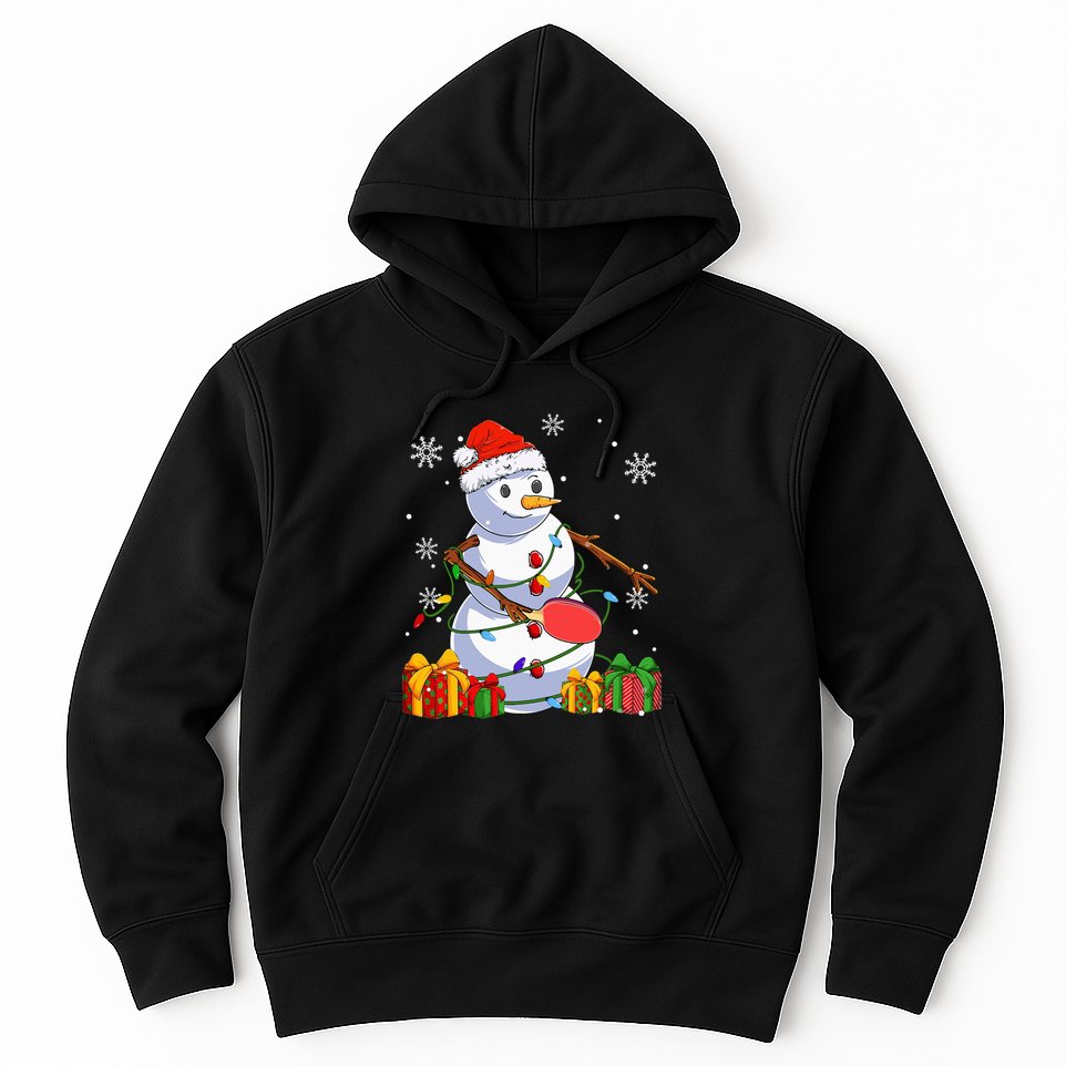 Ping Pong Christmas Snowman Wearing Santa Hat Pajamas Hoodie