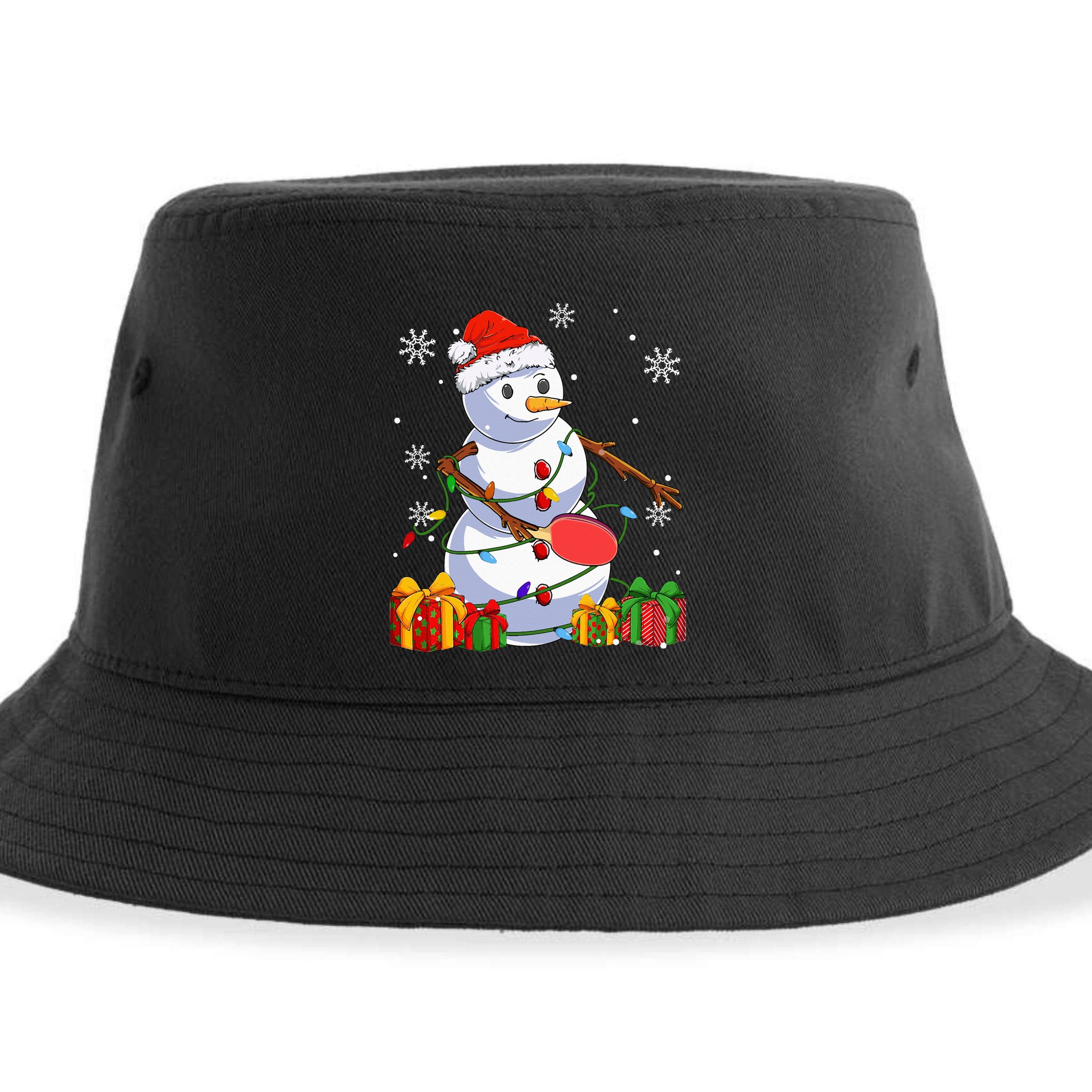 Ping Pong Christmas Snowman Wearing Santa Hat Pajamas Sustainable Bucket Hat