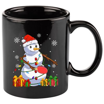 Ping Pong Christmas Snowman Wearing Santa Hat Pajamas 11oz C Handle Ceramic Mug