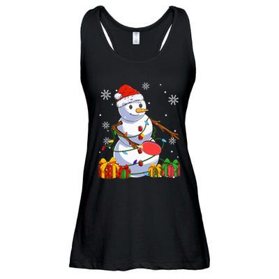 Ping Pong Christmas Snowman Wearing Santa Hat Pajamas Ladies Essential Flowy Tank