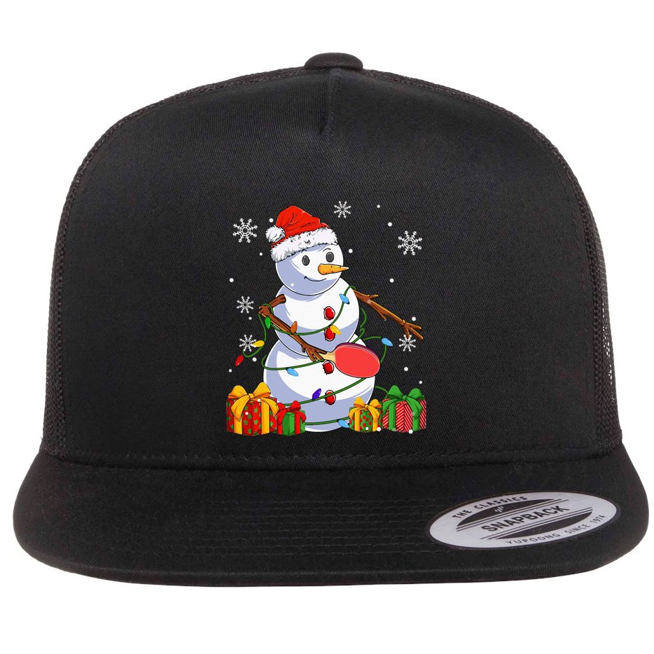 Ping Pong Christmas Snowman Wearing Santa Hat Pajamas Flat Bill Trucker Hat