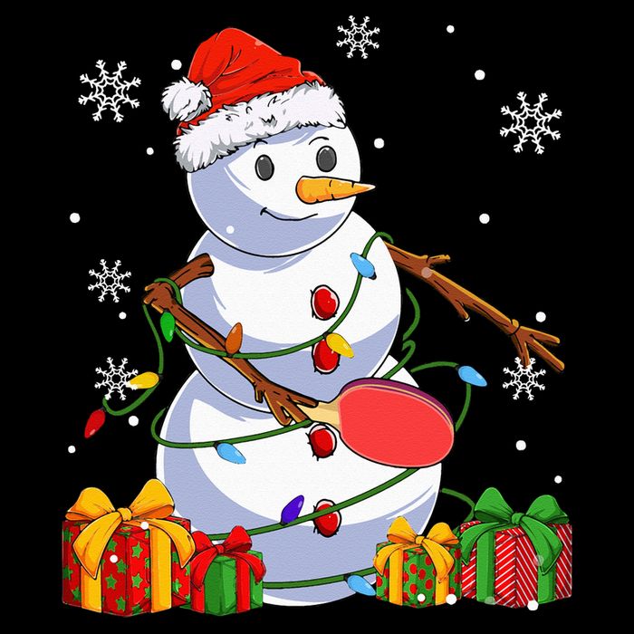 Ping Pong Christmas Snowman Wearing Santa Hat Pajamas Flat Bill Trucker Hat
