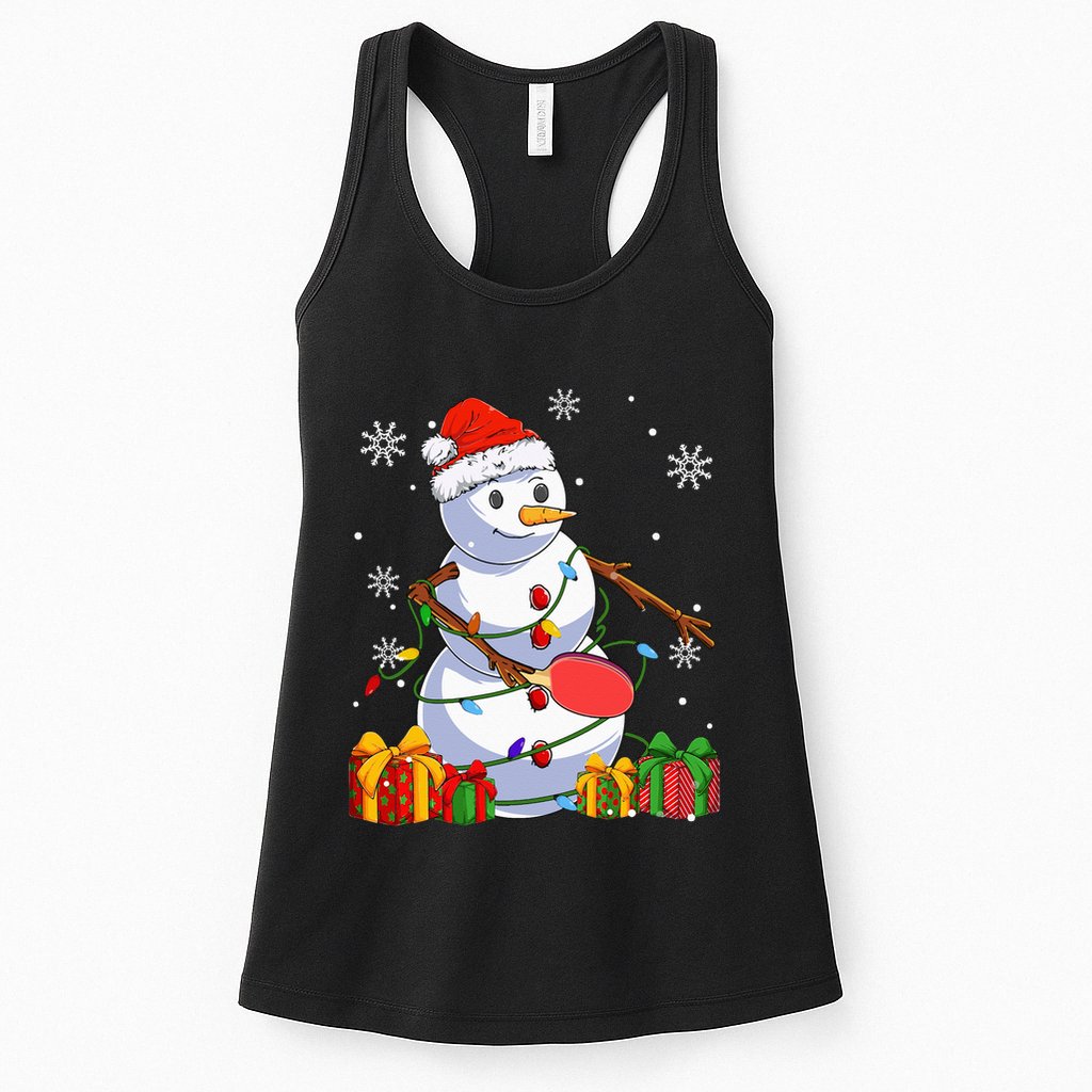 Ping Pong Christmas Snowman Wearing Santa Hat Pajamas Womens Tank Top