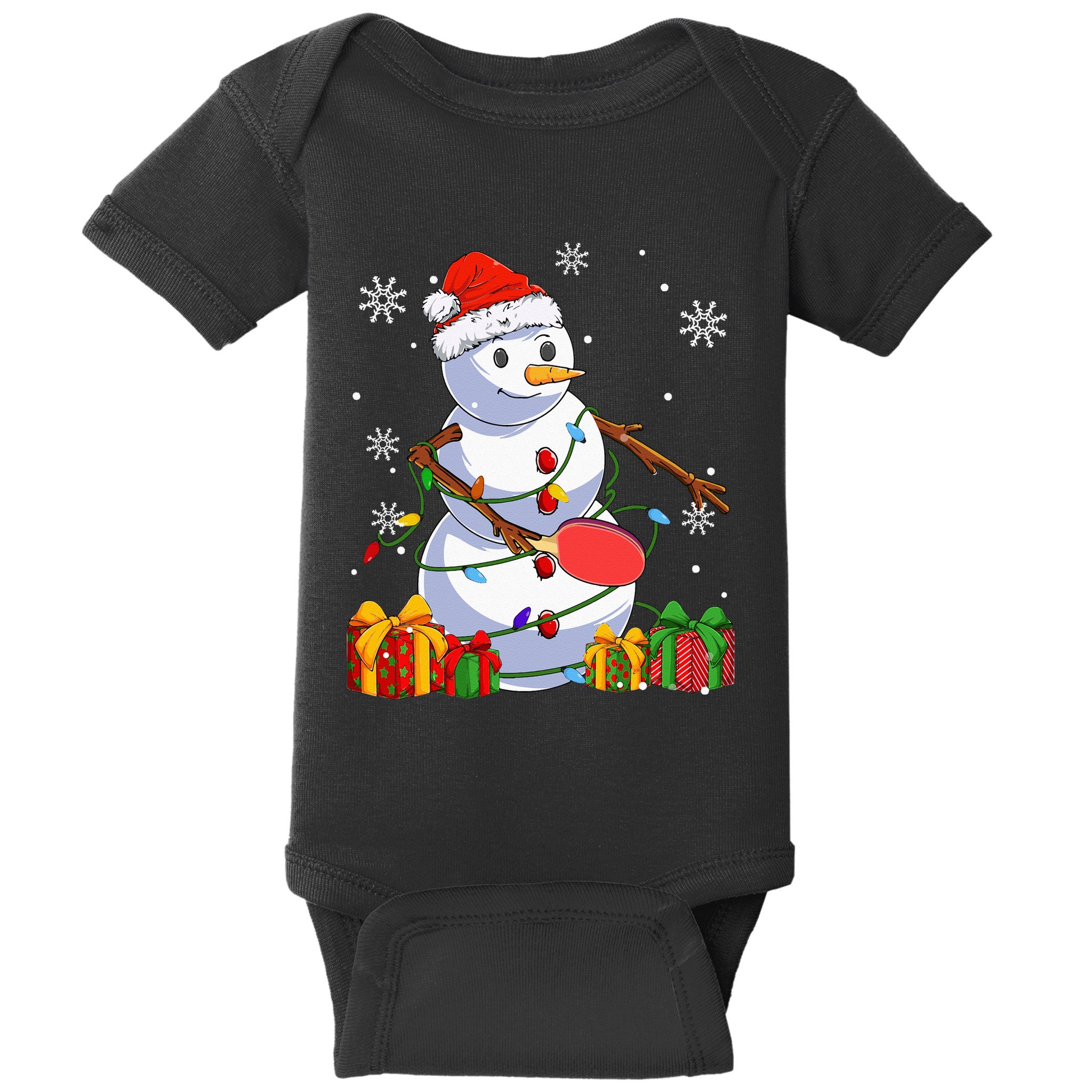 Ping Pong Christmas Snowman Wearing Santa Hat Pajamas Baby Bodysuit