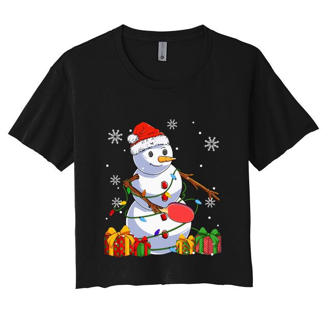 Ping Pong Christmas Snowman Wearing Santa Hat Pajamas Crop Top