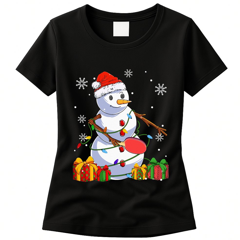 Ping Pong Christmas Snowman Wearing Santa Hat Pajamas Womens T-Shirt