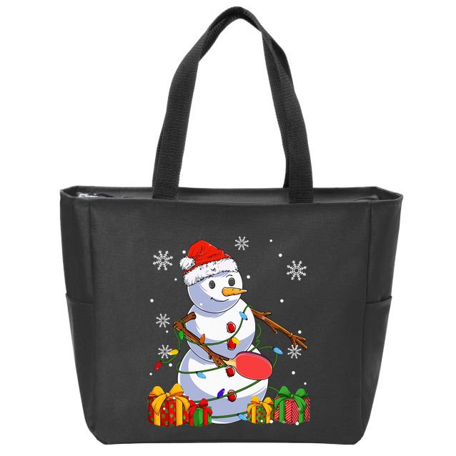 Ping Pong Christmas Snowman Wearing Santa Hat Pajamas Zip Tote Bag