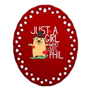 Punxsy Phils Cute Groundhog Day Holiday Design Ceramic Oval Ornament