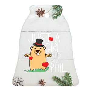 Punxsy Phils Cute Groundhog Day Holiday Design Ceramic Bell Ornament