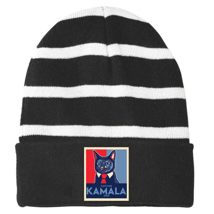 Politically Purrfect Cats For Kamala Harris 2024 President Striped Beanie with Solid Band