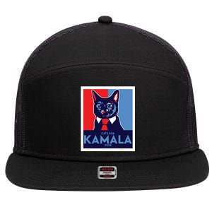 Politically Purrfect Cats For Kamala Harris 2024 President 7 Panel Mesh Trucker Snapback Hat