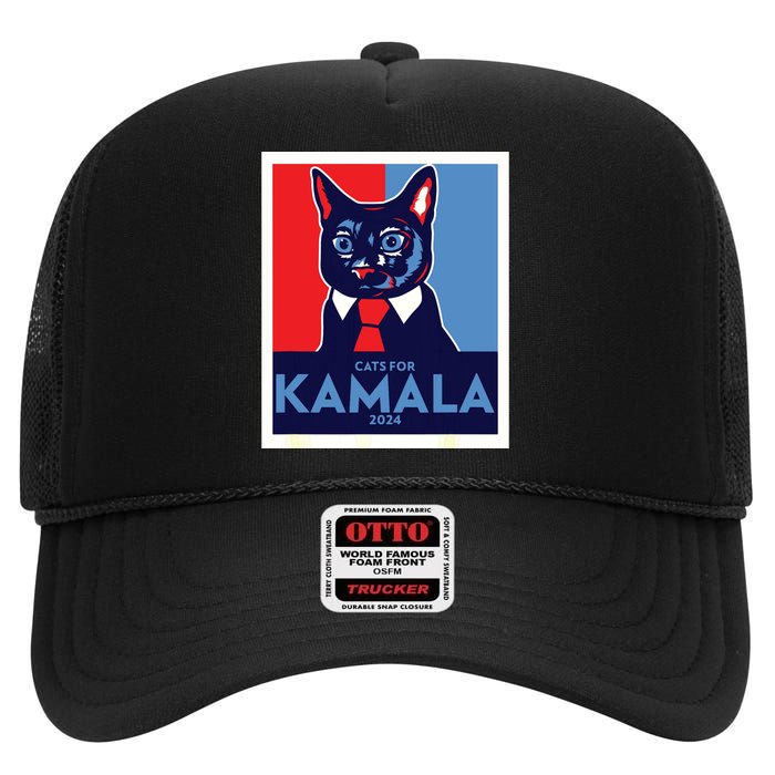 Politically Purrfect Cats For Kamala Harris 2024 President High Crown Mesh Back Trucker Hat