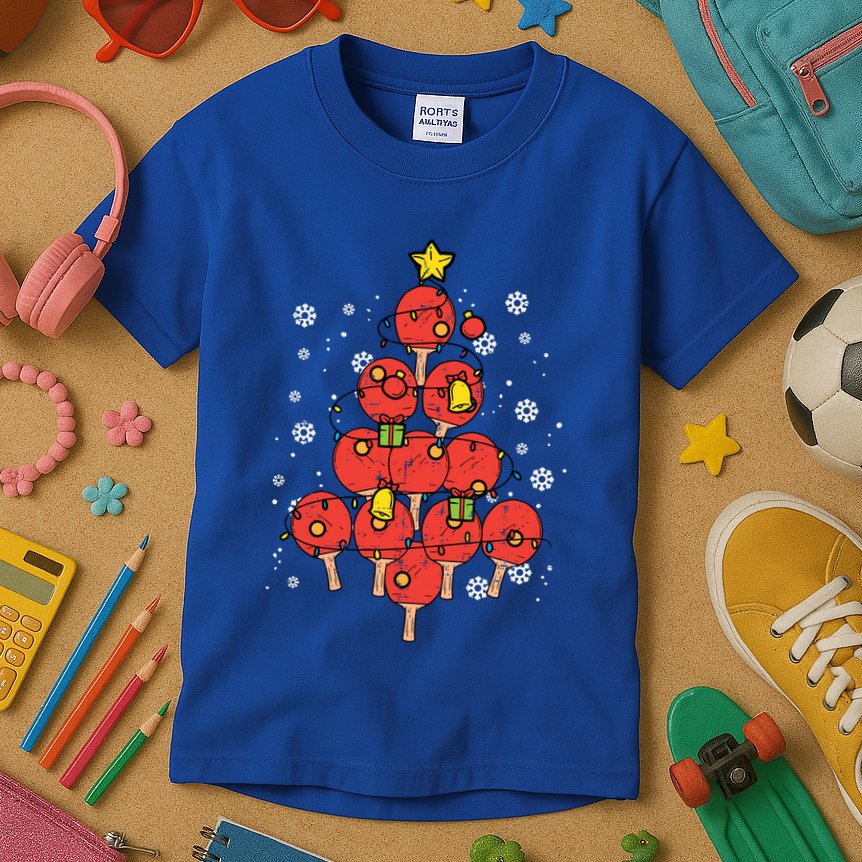 Ping Pong Christmas Tree Xmas Pajamas Pjs Table Tennis Cool Gift Kids T-Shirt