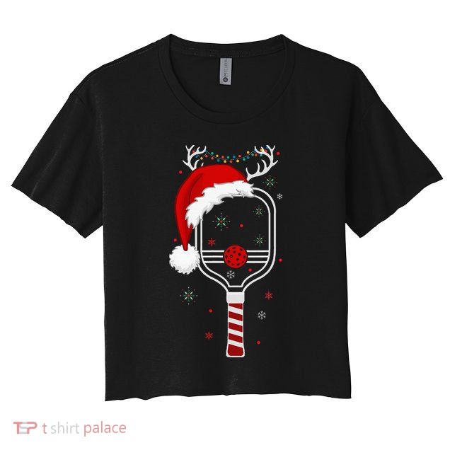 Pickleball Player Christmas Holiday Reindeer Xmas Crop Top