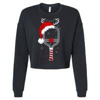 Pickleball Player Christmas Holiday Reindeer Xmas Cropped Pullover Crew