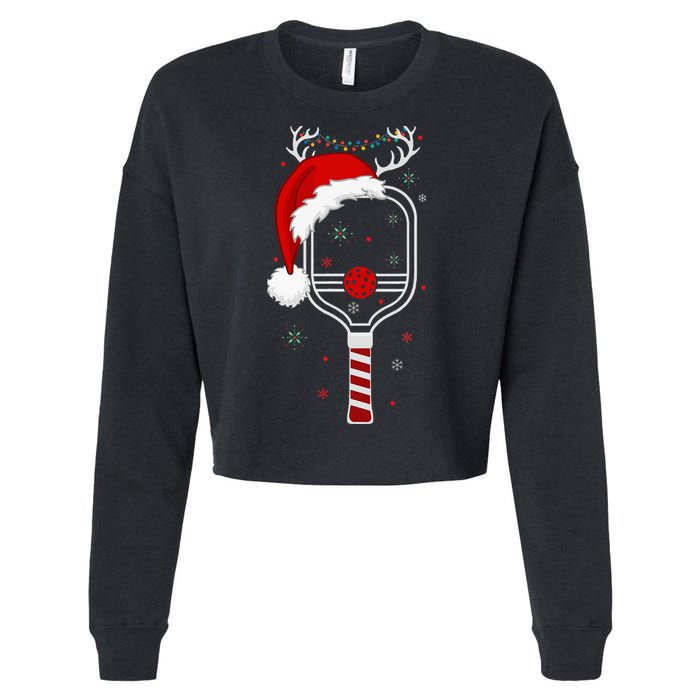 Pickleball Player Christmas Holiday Reindeer Xmas Cropped Pullover Crew