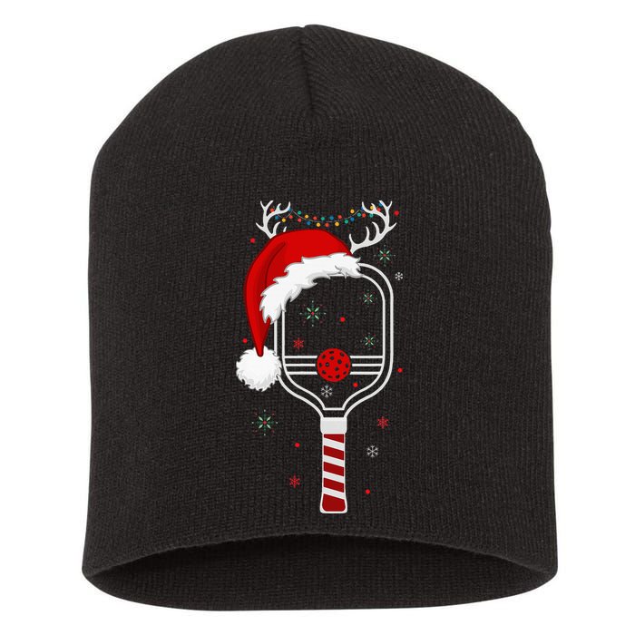 Pickleball Player Christmas Holiday Reindeer Xmas Short Acrylic Beanie