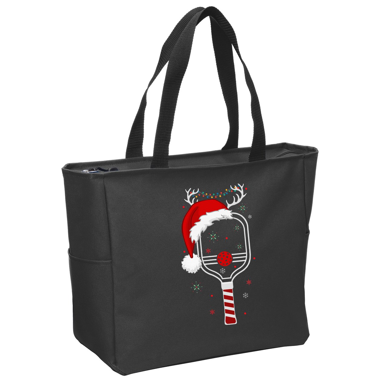 Pickleball Player Christmas Holiday Reindeer Xmas Zip Tote Bag