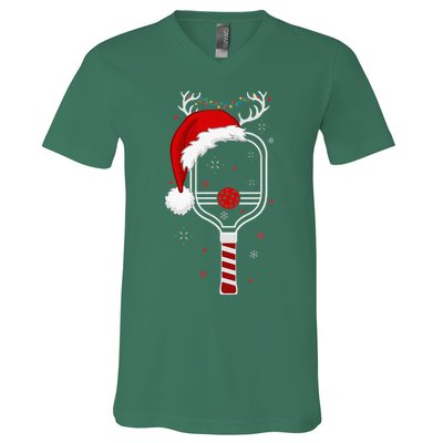 Pickleball Player Christmas Holiday Reindeer Xmas V-Neck T-Shirt
