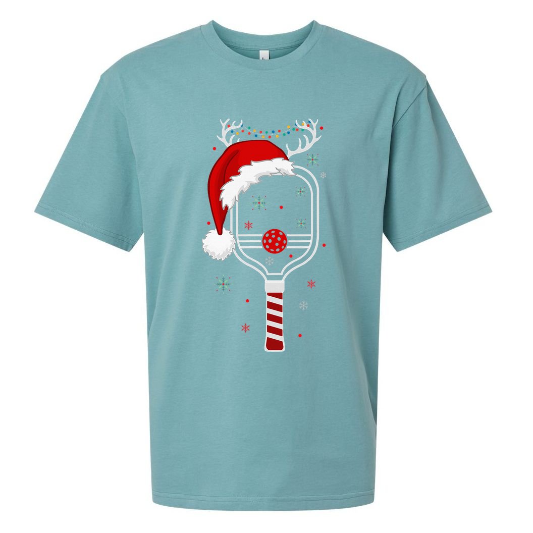 Pickleball Player Christmas Holiday Reindeer Xmas Sueded Cloud Jersey T-Shirt