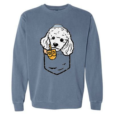 Pocket Poodle Dog Jewish Hanukkah Pajamas Chanukah Pjs Garment-Dyed Sweatshirt