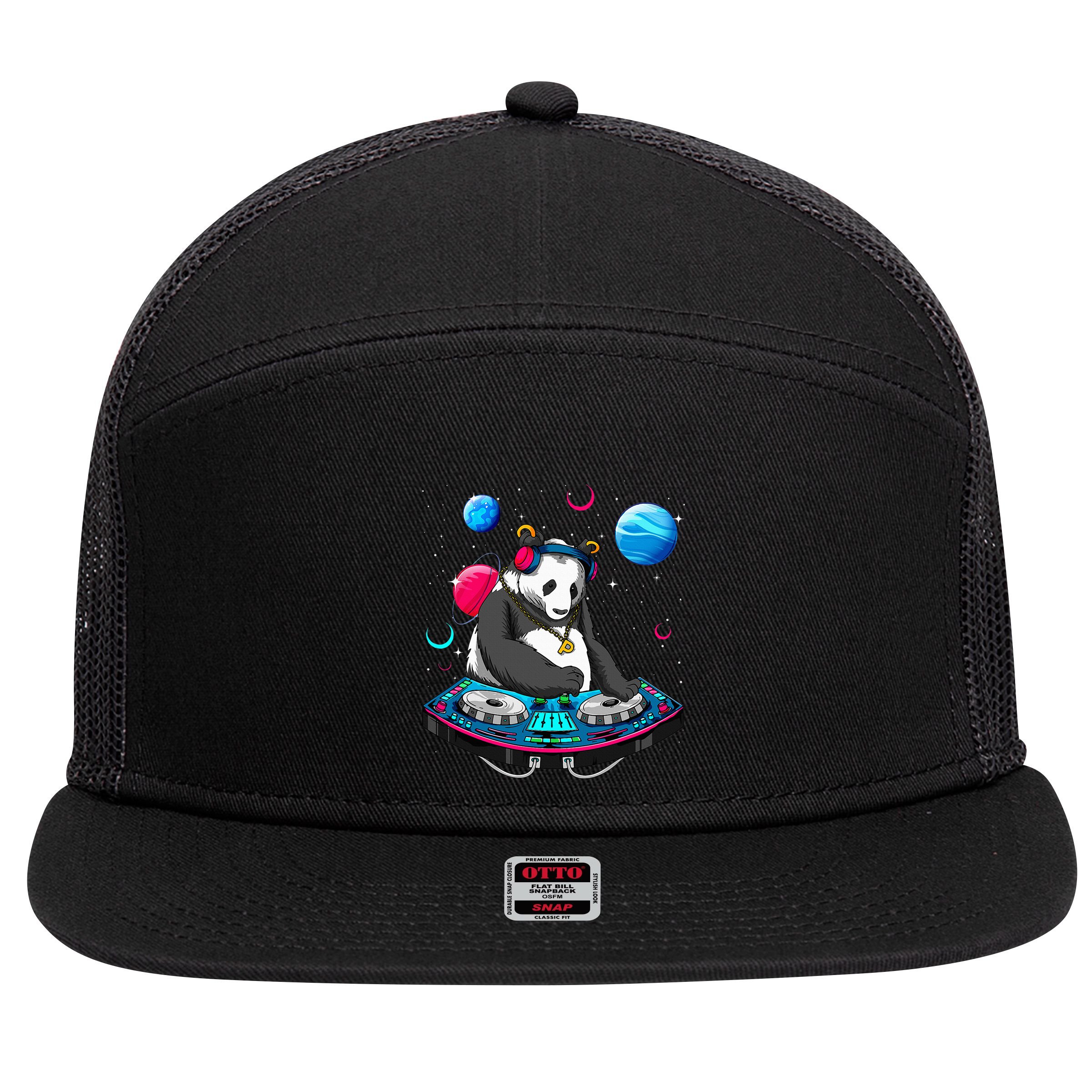 Psychedelic Panda DJEDM Raver Trance Music  7 Panel Mesh Trucker Snapback Hat