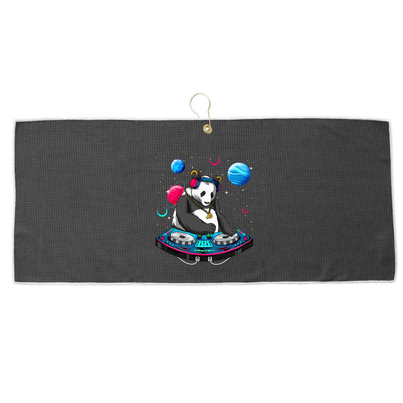 Psychedelic Panda DJEDM Raver Trance Music  Large Microfiber Waffle Golf Towel