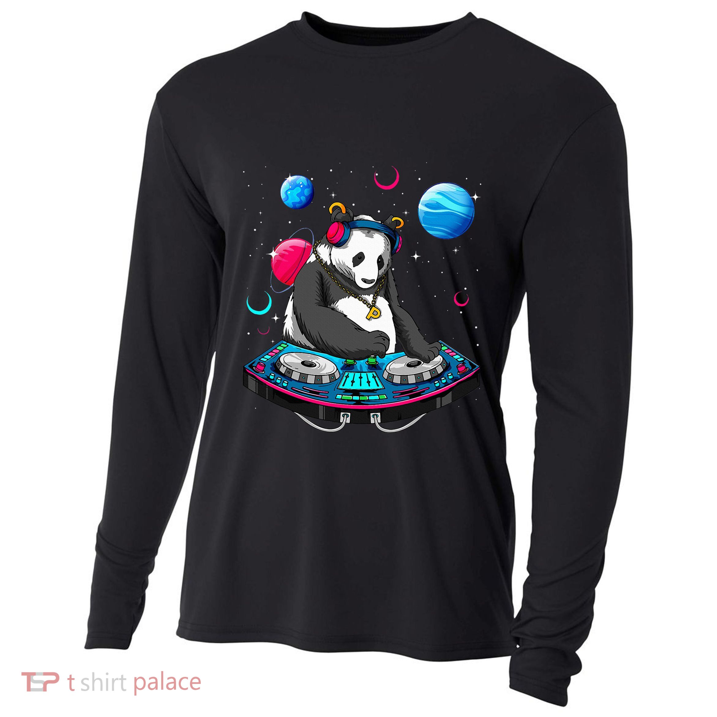 Psychedelic Panda DJEDM Raver Trance Music  Cooling Performance Long Sleeve Crew