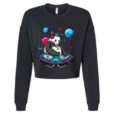 Psychedelic Panda DJEDM Raver Trance Music  Cropped Pullover Crew