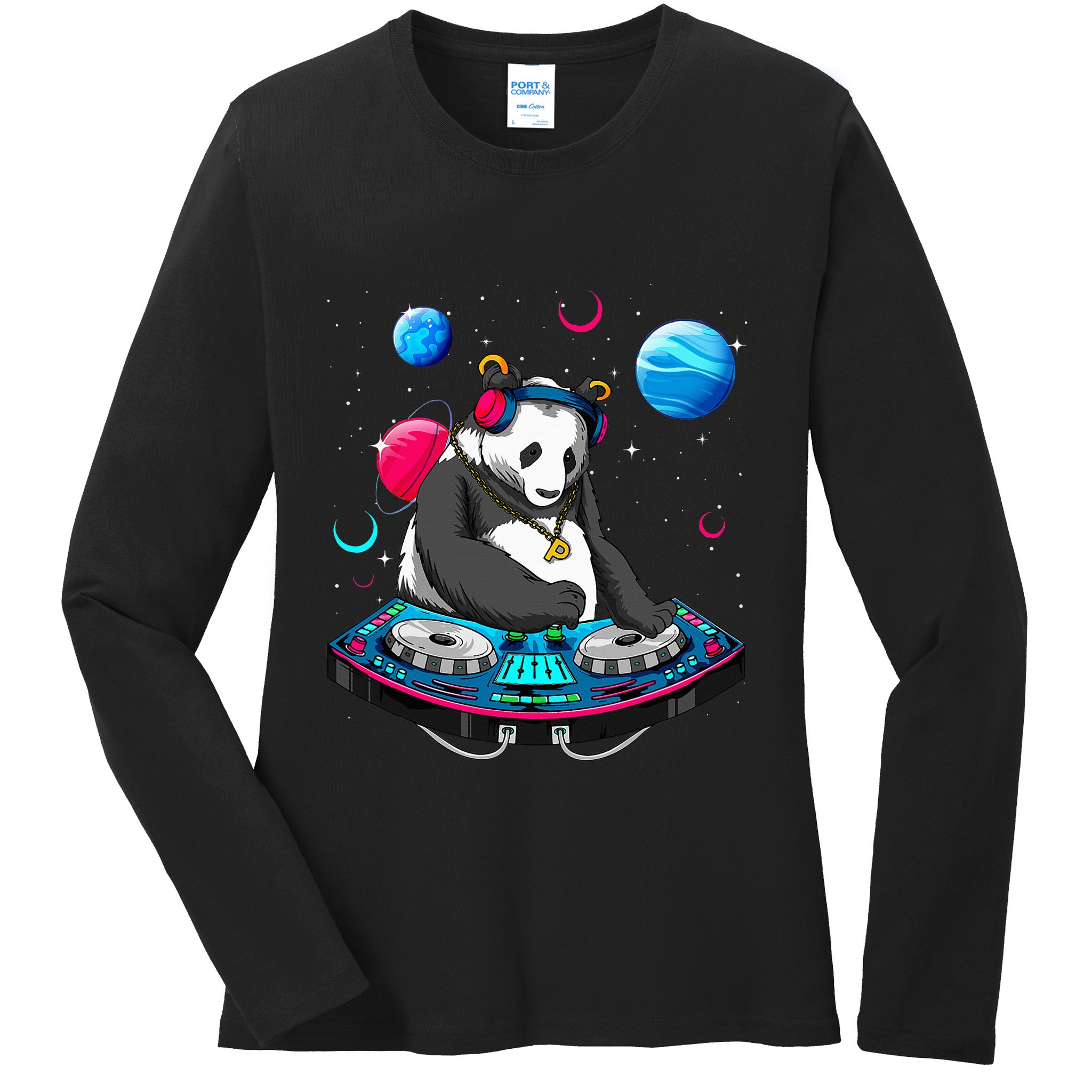 Psychedelic Panda DJEDM Raver Trance Music  Ladies Long Sleeve Shirt