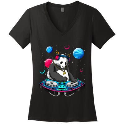 Psychedelic Panda DJEDM Raver Trance Music  Women's V-Neck T-Shirt