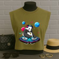 Psychedelic Panda DJEDM Raver Trance Music  Garment-Dyed Women's Muscle Tee
