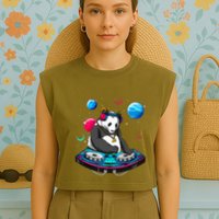 Psychedelic Panda DJEDM Raver Trance Music  Garment-Dyed Women's Muscle Tee