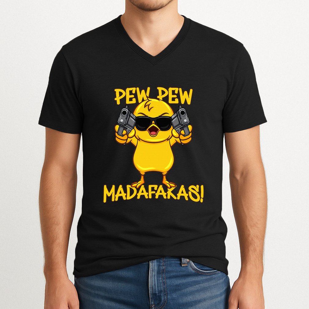 Pew Pew Duck Funny Madafakas V-Neck T-Shirt