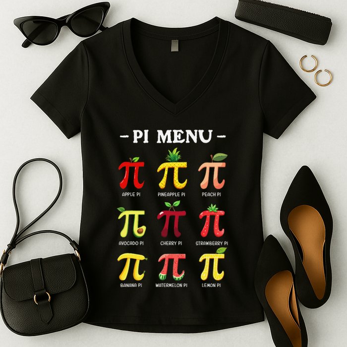 Piu Pi Day 314 Math Teacher Pi Symbol Funny Pie Pun Women's V-Neck T-Shirt