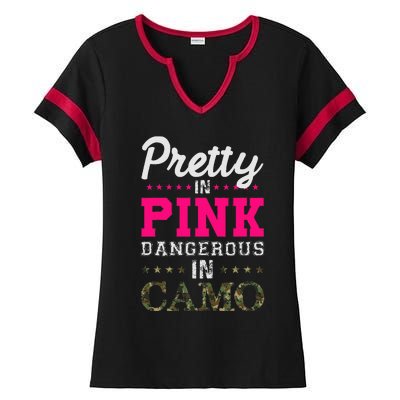 Pretty Pink Dangerous In Camo Hunter Ladies Halftime Notch Neck Tee