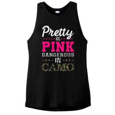 Pretty Pink Dangerous In Camo Hunter Ladies PosiCharge Tri-Blend Wicking Tank