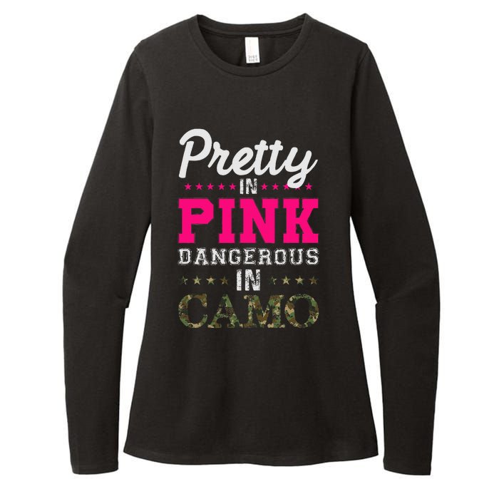 Pretty Pink Dangerous In Camo Hunter Womens CVC Long Sleeve Shirt