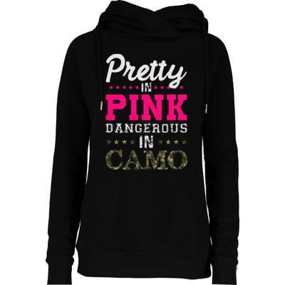 Pretty Pink Dangerous In Camo Hunter Womens Funnel Neck Pullover Hood