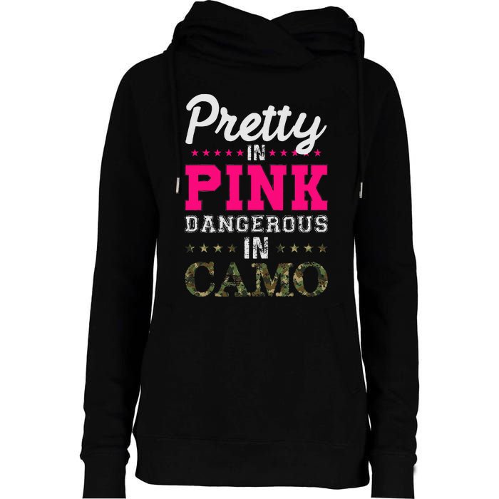 Pretty Pink Dangerous In Camo Hunter Womens Funnel Neck Pullover Hood