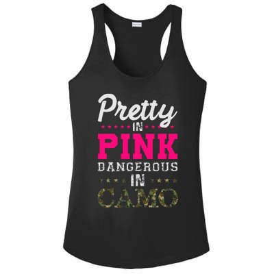 Pretty Pink Dangerous In Camo Hunter Ladies PosiCharge Competitor Racerback Tank