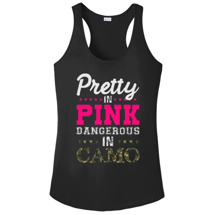 Pretty Pink Dangerous In Camo Hunter Ladies PosiCharge Competitor Racerback Tank