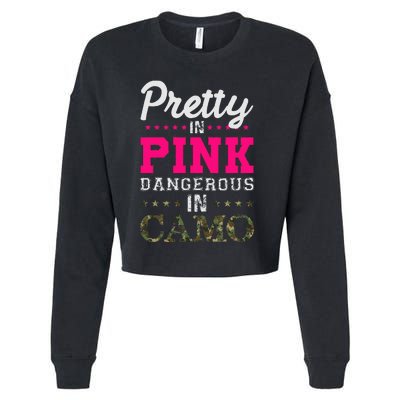 Pretty Pink Dangerous In Camo Hunter Cropped Pullover Crew