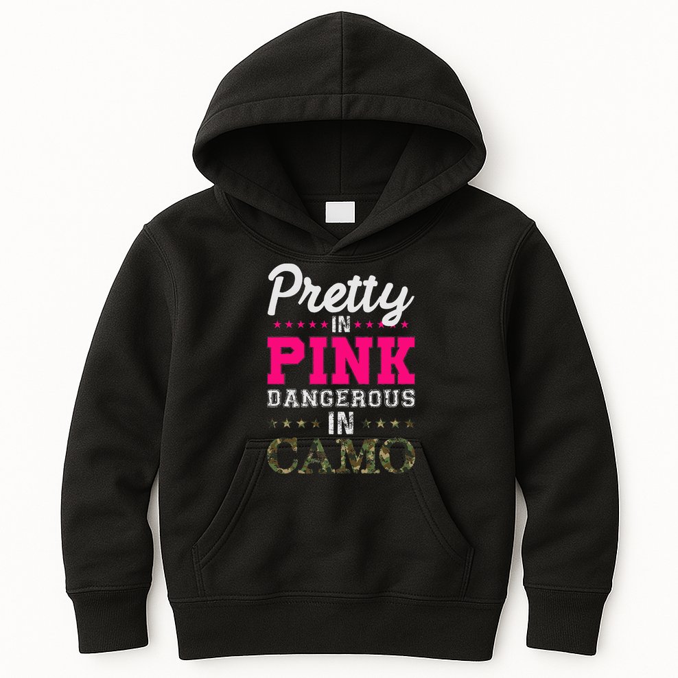 Pretty Pink Dangerous In Camo Hunter Kids Hoodie