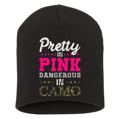 Pretty Pink Dangerous In Camo Hunter Short Acrylic Beanie