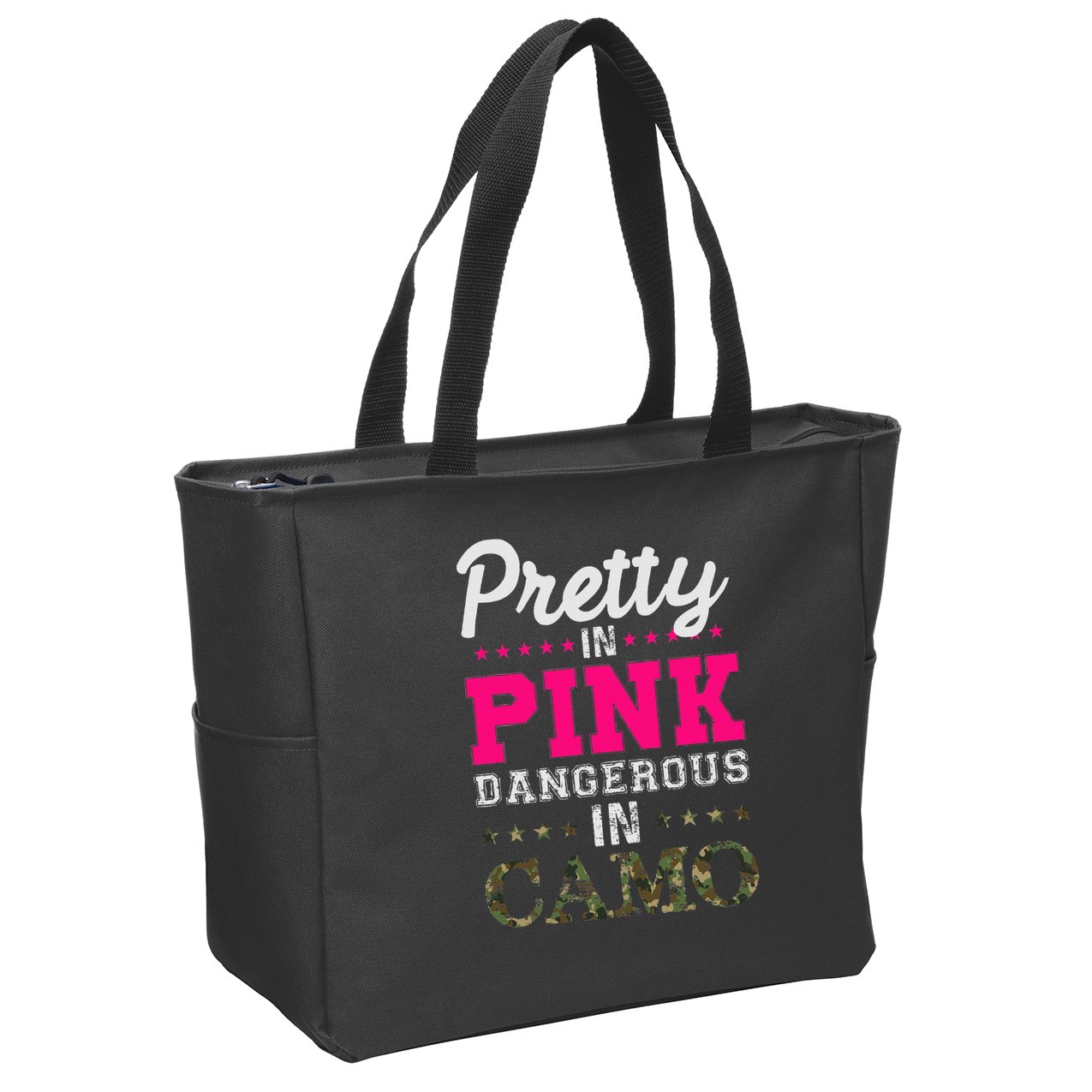 Pretty Pink Dangerous In Camo Hunter Zip Tote Bag