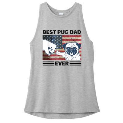 Proud Pug Dad 4th Of July With Man's Best Friend Ladies PosiCharge Tri-Blend Wicking Tank